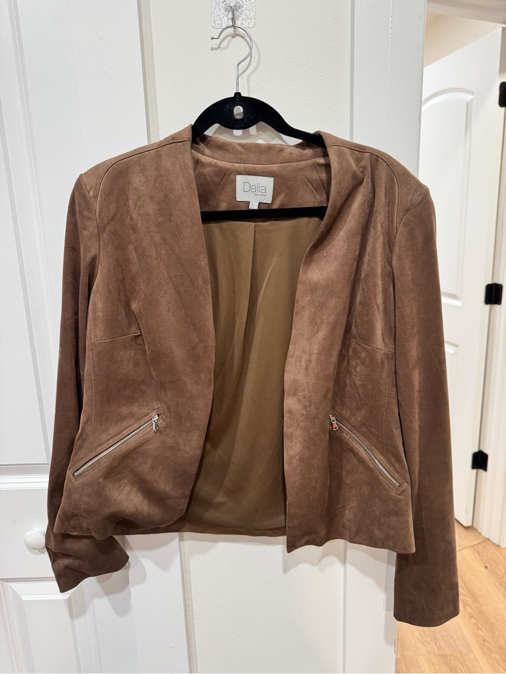Dalia Chocolate Brown Suede Open-Front Blazer